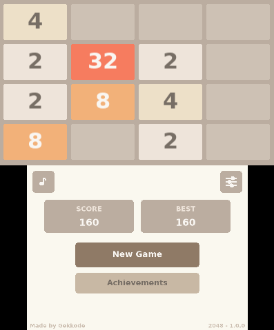 2048 3DS gameplay - game grid, score and interface on Nintendo 3DS