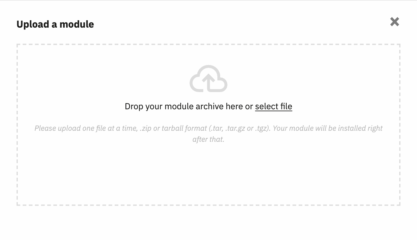 La fenêtre « Upload a module » du gestionnaire de modules de PrestaShop