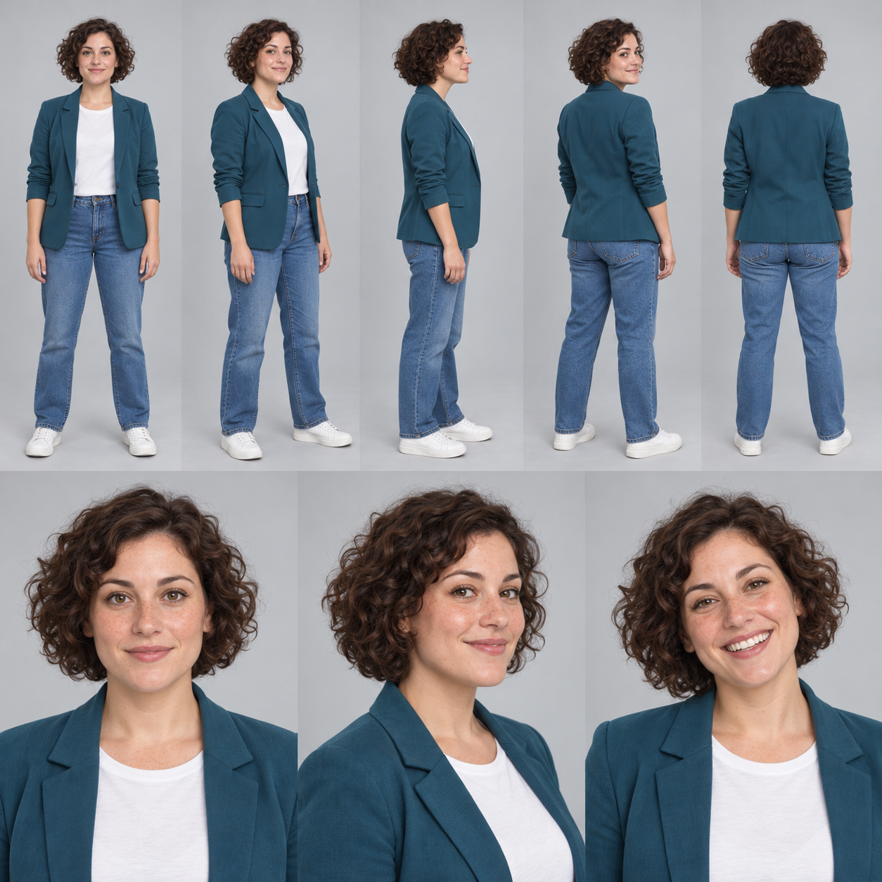 Résultat avec la planche de Glen jointe : une nouvelle femme fictive, avec une autre identité et une autre tenue, dans une planche à huit vues.